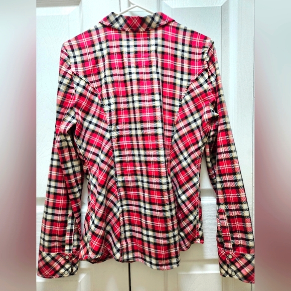 Guess LA 1981 Women's Red Plaid Western Pearl Snap Buttons Cotton Shirt Size L. - Picture 2 of 8